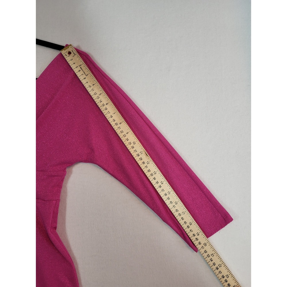 Y2K Express Pink Metallic Empire Waist V-Neck 3/4 Sleeve VBack Shimmer Top S New - Picture 9 of 9